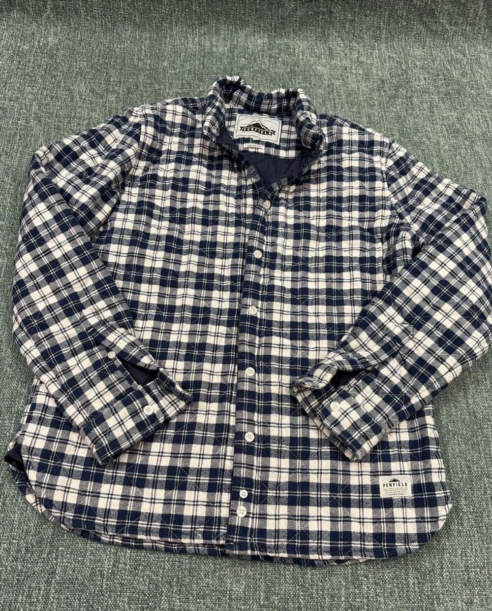 Penfield Quilted Shirt Jacket Size L Blue White Plaid Boyfriend Fit